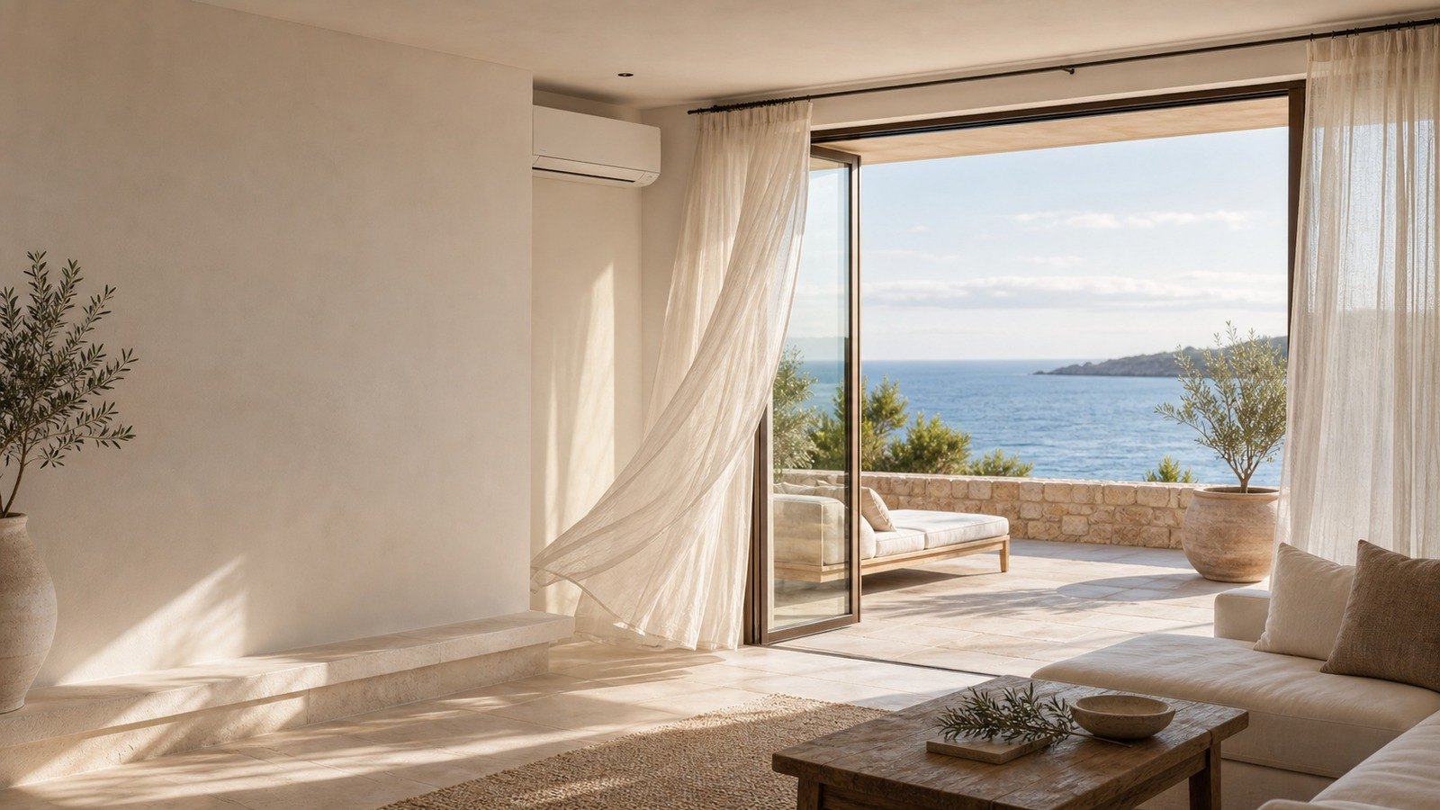 Helle, luftige Villa mit Meerblick und dezenter Klimaanlage